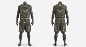 Ensemble de maillot de basket-ball à imprimé géométrique pour hommes, débardeur sans manches à col en V avec short à taille élastique, vêtements de sport - Product Image 1