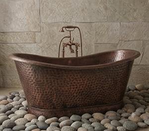 Baignoire autoportante en cuivre bicolore, design cannelé, finition patine verte antique et vertigris, dernière conception artisanale, pour la décoration d'hôtels - Product Image 6