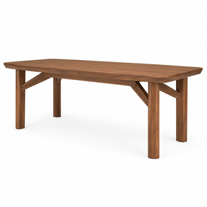 Table à manger rectangulaire moderne en teck massif, écologique, imperméable, avec base à supports latéraux pour appartement, hôtel, école et villa - Product Image 3