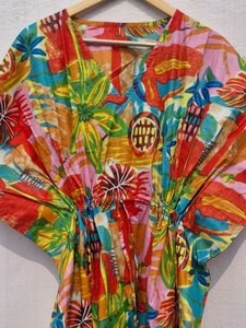 Women Cotton Boho <b>Kaftan</b> Dress Floral Print Loose <b>Maxi</b> <b>Kaftan</b> Beach Wear Summer Lounge Wear Stylish Comfortable Dress - Product Image 4