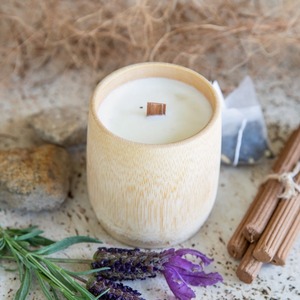 Custom logo Engraved Candle in <b>Bamboo</b> <b>Container</b> with Cotton Wick Scented Unscented Candles in Natural Jars - Product Image 5
