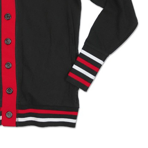 Cárdigan de Mujer Negro y Rojo con Cuello en V, Manga Larga, Cierre de Botones, Estilo Preppy, Ropa de Invierno, Suéter Tejido 100% Algodón - Product Image 2