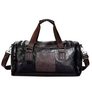 Bolsa de Viaje de Cuero Genuino con Ribete Marrón y Correas Ajustables, Duradera y a la Moda - Product Image 1