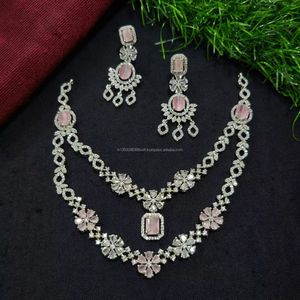 Classic American Diamond Bridal Jewelry <b>Set</b> Two-Piece Necklace and Earrings for Wedding Fashionable Classic Style - Product Image 1