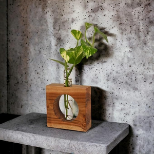 Vase mural rond en bois avec tube en verre, style Art Déco, écologique, fait main, support décoratif pour une seule branche, 4-6 pouces - Product Image 6