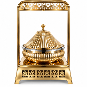 Calentador de Comida Tipo Buffet Esférico de Acero Inoxidable Dorado de Lujo Celestara Orbital Chafer con Marco Decorativo en Forma de Arco - Product Image 4