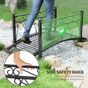 Ponte da Giardino Zen in Stile Vintage Nero Resistente alle Intemperie da 1 Metro con Ringhiere di Sicurezza in Metallo - Product Image 5