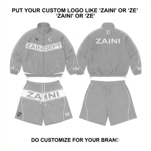 ZAINI 140 GSM Premium Polyester <b>Knitted</b> Windbreaker Short <b>Set</b> Solid Hooded Men's Winter Custom Logo OEM ODM - Product Image 1