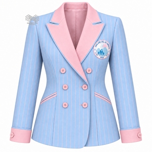 Blazer formel brodé croisé à rayures bleu et rose pour femmes JJOA Jack and Jill of America, vente en gros sur mesure - Product Image 1