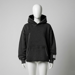 Distressed Boxy Hoodie Vintage Wash Dropped Shoulders Ribbed Cuffs Streetwear Oversized Hoodie with Custom Logo - Product Image 1