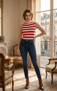 Top Ligero y Transpirable de Verano para Mujer, Tejido en Viscosa/Algodón, Ecológico |   Rojo Blanco |   Ropa Casual de Manga Corta |   OEM/ODM - Product Image 3