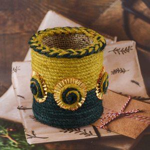 Handmade Jute Eco-Friendly Woven Art Deco Design Round Pen Stand & <b>Desk</b> Organizer for <b>Study</b> Room - Product Image 3