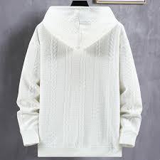 Men's Luxury Textured Cable-Knit <b>Zip</b> Hoodie – Premium <b>White</b> Heavyweight Fleece Jacket with Geometric Pattern - Product Image 2
