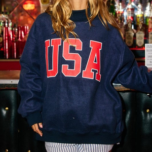 Custom Logo Print Sequined Knitted Badge Women's Reversible Mock Neck Oversized Long Sleeve Breathable Sweatshirt - Product Image 2