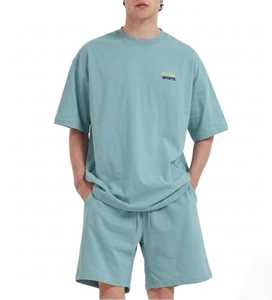 Conjunto de Camiseta y Pantalones Cortos Oversize Verde Menta para Hombre 2026, Atuendo Casual de Verano Premium, Ropa Urbana Relajada de Algodón Suave - Product Image 1