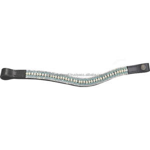Perle centrale fantaisie personnalisée avec des cristaux clairs chaîne en métal forme de vague noir anglais cuir cheval front band in Full Cob Sizes - Product Image 1