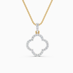 Delicado colgante de trébol con diamante cultivado en laboratorio de 0.36 quilates en oro amarillo, blanco y rosa de 9 quilates - Product Image 3