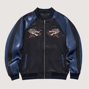 Tokyo Dragon Sukajan 'Raijin No Tora' Varsity <b>Jacket</b> Unisex <b>Patchwork</b> Winter Thin Souvenir Coated Hooded Men's - Product Image 3