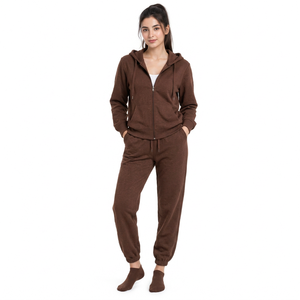 Conjunto de chándal con capucha para mujer, negro, con estampado de lavado ácido, de peso pesado, sudadera con cremallera de manga larga y pantalones jogger, atuendo informal - Product Image 1