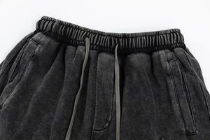 Shorts longs pour hommes style streetwear tendance, délavés à l'acide, avec poches, taille élastique, grandes tailles, en molleton French Terry pour le jogging - Product Image 4