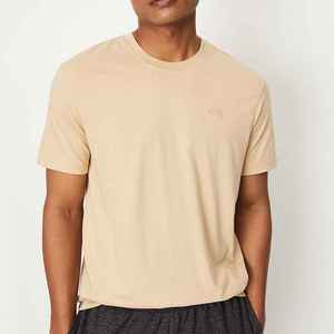 T-shirt décontracté pour homme, beige, à manches courtes et col rond – 100 % coton jersey, écologique, teinture unie, couleur unie, coupe classique, 220 g - Product Image 1