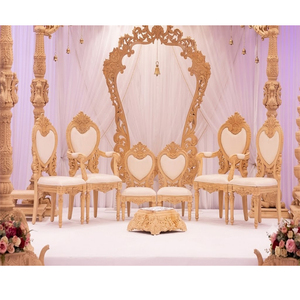 Ensemble de chaises traditionnelles pour mariage Gujarati, finition dorée, mobilier de mariage de luxe, configuration de chaises pour la mariée et le marié, vente - Product Image 6
