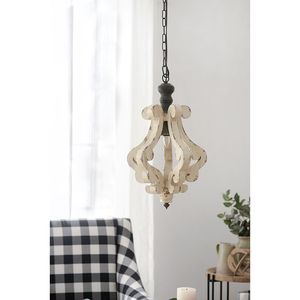 Lampadario in legno di campagna francese bianco per lampadario da soggiorno luce a sospensione con lampadina non inclusa - Product Image 1