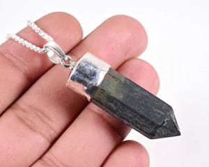 Collar con Colgante de Espinela Negra, Cadena de Plata de Ley 925 |   Joyería de Piedras Preciosas Naturales |   Colgante de Plata al por Mayor para Mujeres y Hombres - Product Image 2