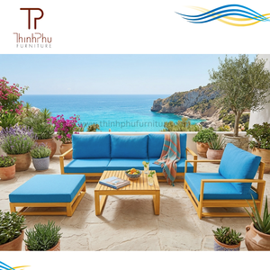 EDEN Ensemble de canapés de jardin contemporains en bois d'acacia, 6 pièces, écologiques, avec coussins imperméables, pliables, pour hôtels et villas - Product Image 1