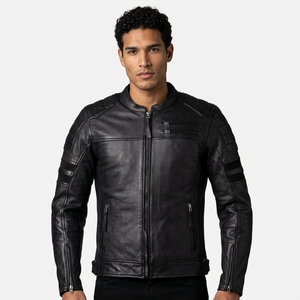 Veste en cuir pour homme, coupe ajustée, col rabattable, fermeture éclair, style coupe-vent, vêtements d'automne - Product Image 4
