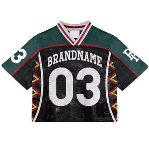 American Football Wear <b>Men</b> Women Fans Shirts Two Tone Design Mesh Boxy <b>Cropped</b> Custom Embroidery Fan's Football Jersey - Product Image 4