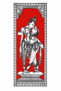 Cuadro Tradicional Rectangular de Radha Krishna para Decoración de Pared |   Obra de arte mitológica india hecha a mano |   Marco Decorativo para el Hogar de Estilo Étnico Rojo y Negro - Product Image 1