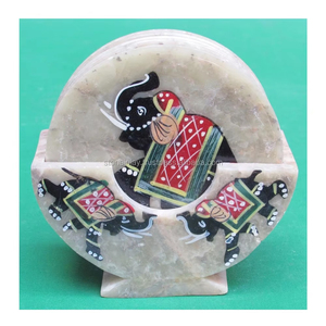 Soapstone Round Tea Coffee <b>Coaster</b> <b>Set</b> High Demanding Handmade Beautiful Inlay <b>Coaster</b> <b>Set</b> Use For Keep On Glass For Gifting. - Product Image 4
