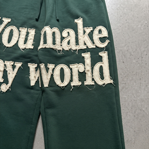 Vintage Distressed Fleece Streetwear Sweat <b>Pants</b> Embroidery <b>Men</b> Winter Wear Drawstring Waist Baggy Wide Leg <b>Pants</b> - Product Image 4