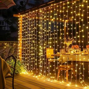 Luci a Tenda con 300 LED Bianco Caldo per Interni ed Esterni, Illuminazione a Filo con Spina per Camera da Letto, Natale, Matrimoni, Dormitori e Decorazioni per Feste - Product Image 1