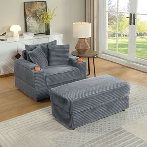 Divano Chaise Longue Accogliente e Confortevole con 2 Cuscini Decorativi e Pouf, Seduta Profonda per Soggiorno - Product Image 2