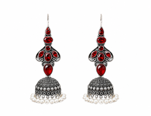 Trusted Supplier Oxidized Silver <b>Red</b> Stone Indian Jhumka <b>Earrings</b> for Women Bulk Supplier - Product Image 3