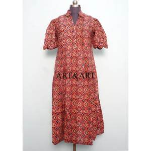 Nouvelle Robe d'été trapèze pour femme en coton 100% écologique, imprimée numériquement, motif floral indien, faite à la main, avec ceinture, best-seller - Product Image 3