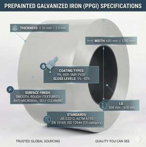 Bobina de Acero Galvanizado Prepintado ASTM A755M, Lámina de Acero de Color de 0.4 mm - Product Image 2