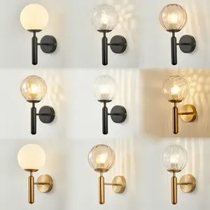 Modern Luxury E27 Gold Wall Lamp Glass Shade lâmpadas de parede Interior Quarto Bedside Decoração Sconces Luzes de parede para casa interior