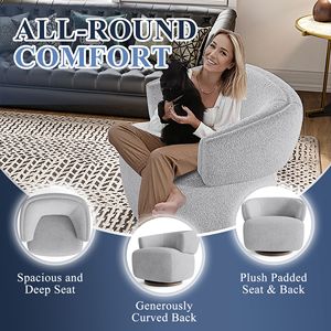 Poltrona Lounge Girevole Grigia Completamente Assemblata, Sedia da Lettura Imbottita Oversize con Base Girevole a 360 Gradi, Chaise Longue - Product Image 3