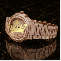 Reloj de Lujo para Hombre con Esfera Azul Cielo, Diamantes Moissanite y Acero Inoxidable |   Corona de Hip Hop con Incrustaciones Completas de Joyas Crownlite