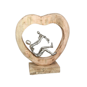Elegant Handmade Decor Silver Mother Child Sculpture In Wooden Heart Frame Decorative <b>Objects</b> Gifts Ideas For Home Decoration - Product Image 1