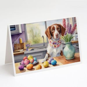 Whimsical Brittany Spaniel Paquete de decoraciones de Pascua 8 Tarjetas de notas en blanco A7 Tamaño 5x7 con sobres para fines de felicitación - Product Image 1