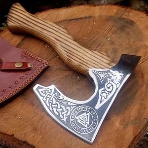 Custom Handmade High Quality Carbon Steel Pizza <b>Axe</b> Rosewood <b>Handle</b> Leather Sheath-DIY Industrial Outdoor - Product Image 3