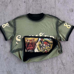 Camiseta Corta Vintage para Hombre, Lavado Ácido, 100% Algodón, Transpirable, Tallas Grandes, Logotipo Personalizado, Estilo Urbano, Hip Hop, Fabricante de Camisetas Lisas - Product Image 4