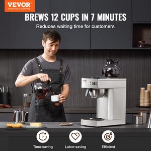 12 tazze di caffettiera elettrica a goccia commerciale con 2 caraffe di vetro e 2 scaldini per uso ufficio - Product Image 2