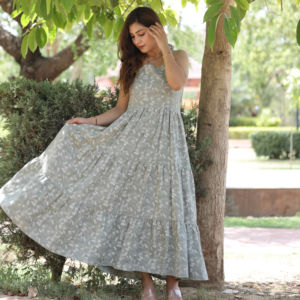 Vestido Maxi con estampado de bloque de mano indio para mujer Vestido de verano de algodón informal Estilo bohemio Vestido largo Maxi Tela de cintura natural - Product Image 5