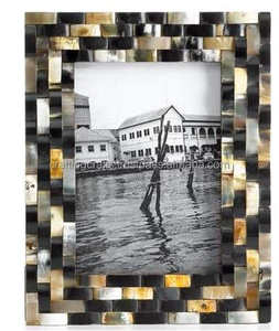 งานฝีมือสวยงาม ลายเรขาคณิตฝังเขาสัตว์ ขนาดสั่งทำได้ ลายเพชรสีดำ/ครีม ขัดเงา แนวนอน/แนวตั้ง สำหรับศาสนาพุทธ - Product Image 1