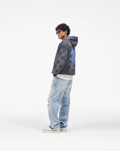 Sudadera con capucha gótica floral oversize de 400 g/m² 100% algodón para hombre, estilo boxy, con cremallera, estampado lavado y bolsillos, ideal para otoño. - Product Image 3